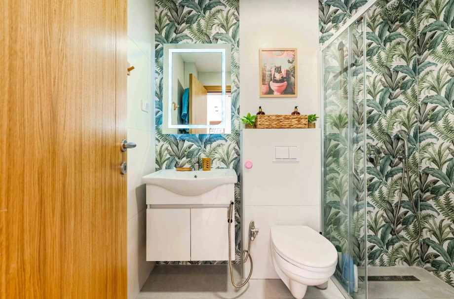 Azure Echo Retreat Modern Bathroom with Walk-In Shower