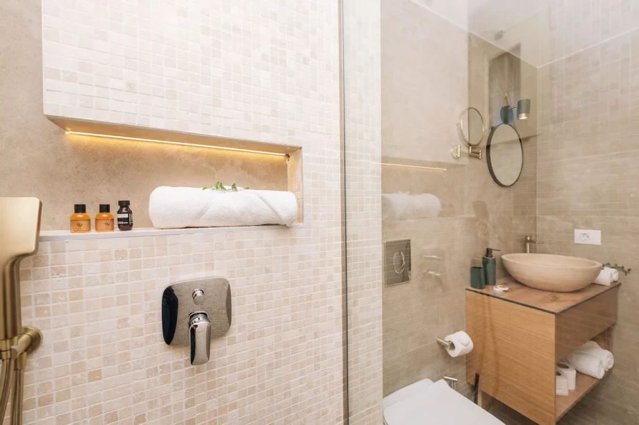 Walk-In Shower with Premium Bathroom Details at Villa Rametto