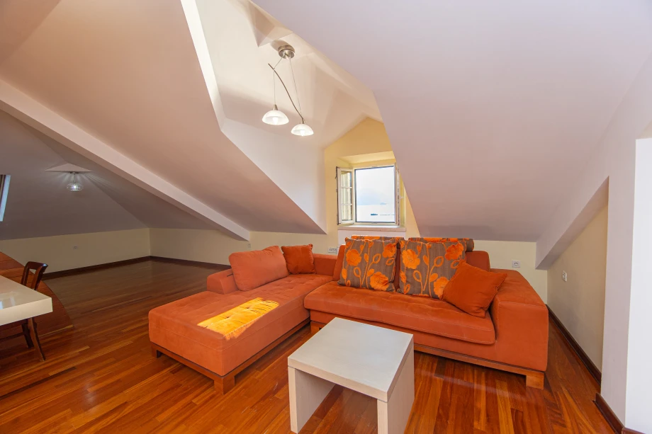 Living Room with Rooftop Window | Stone House Seafront Villa