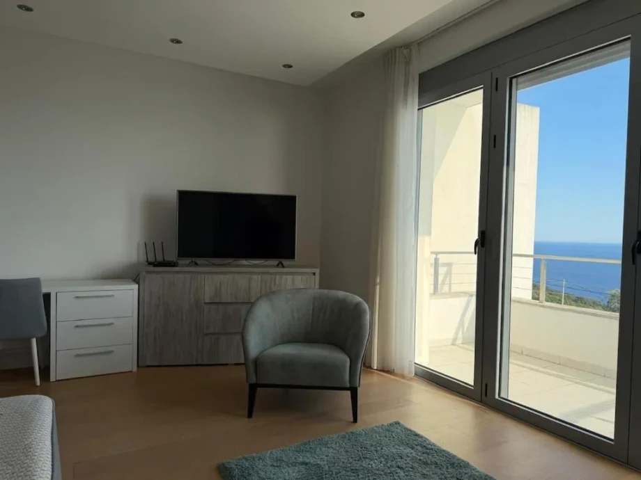 Villa Celestia Bedroom with TV & Terrace Access | Montenegro